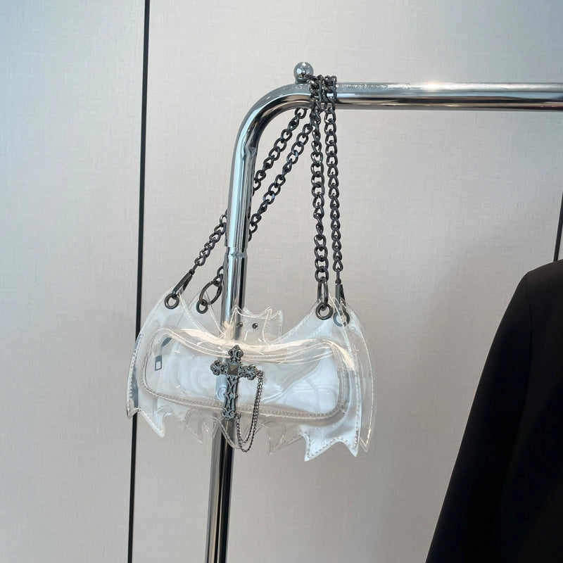 Halloween Women’s Small PVC Bat Streetwear Transparent Square Zipper Shoulder Bag Crossbody Bag