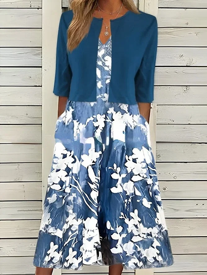 Two Piece Set Of Printed Large Swing Long Skirt