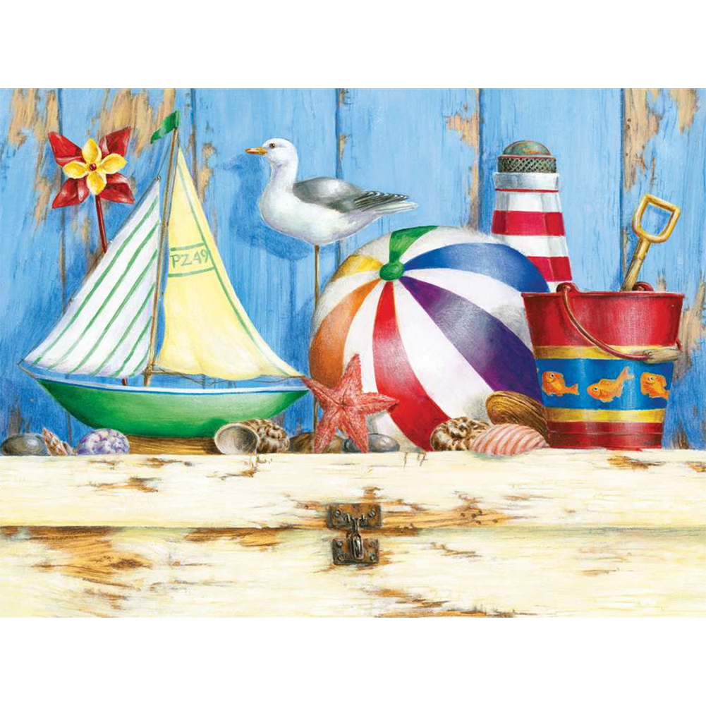 

40*30CM - Round Drill Diamond Painting - Beach Supplies, 501 Original
