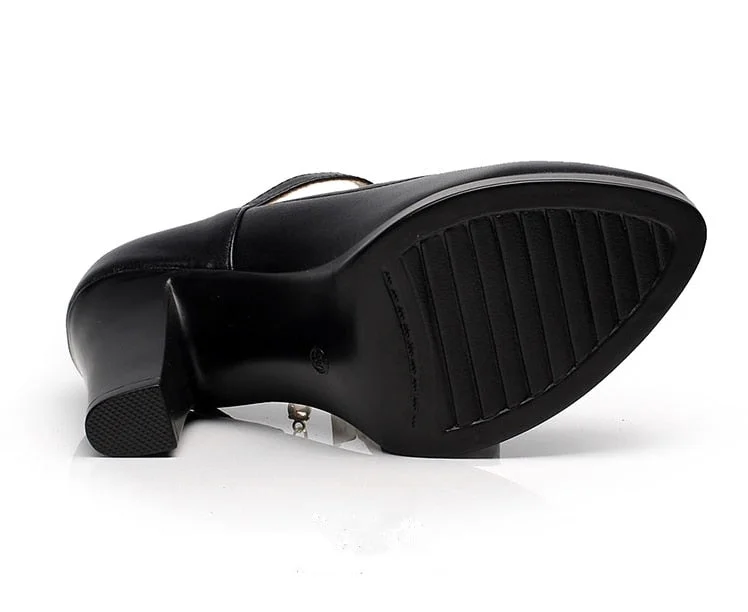 High Heels Platform Pumps Mujer 2021 Spring New Fashion Buckle Solid Black Shoes Woman PU Leather Waterproof Shoes Femme