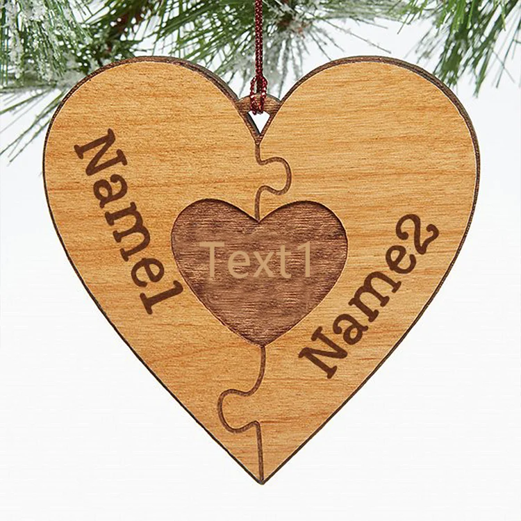 Heart Puzzle Ornament Personalized 2 Names Wooden Family Ornament