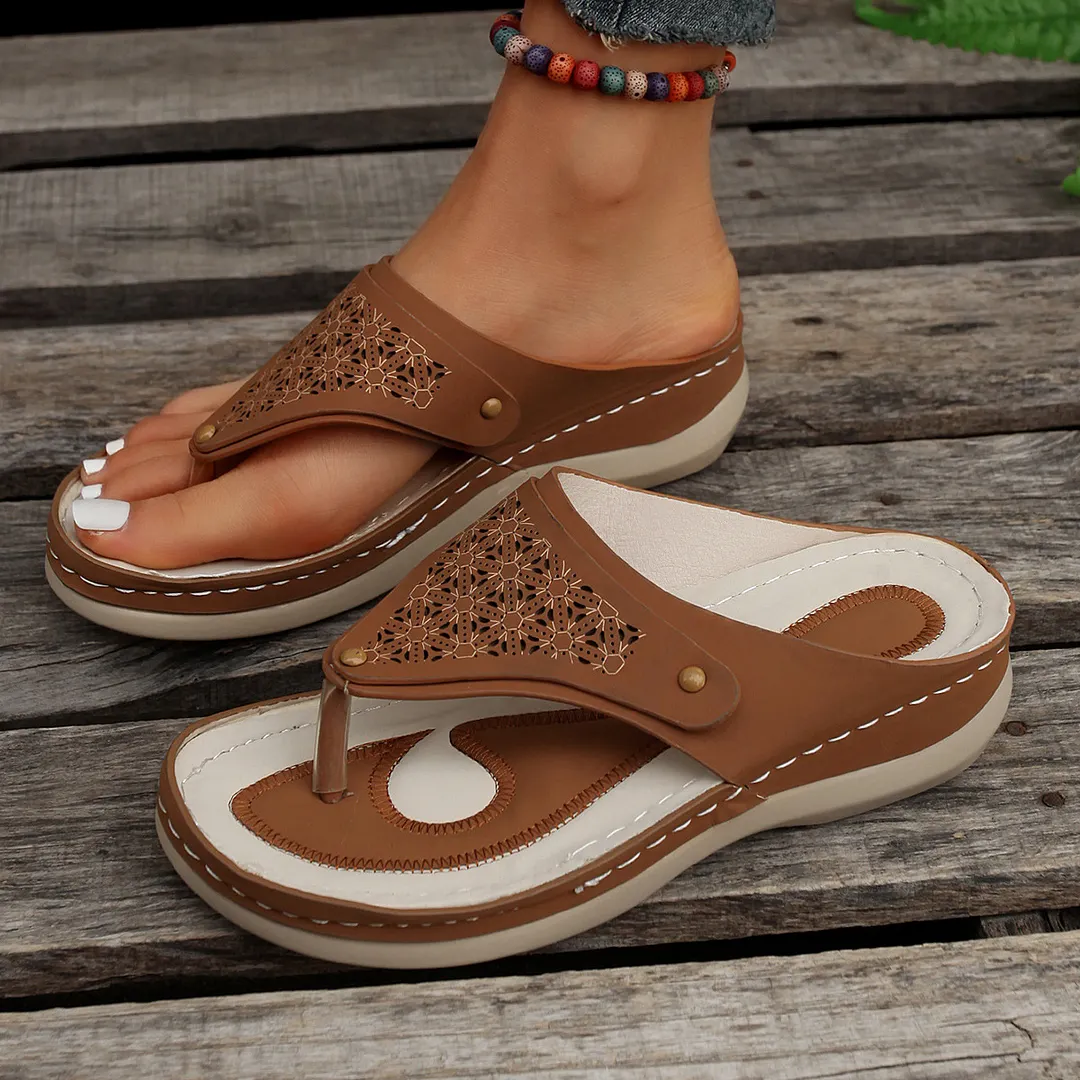 Breakj Breakj New Outdoor Large-Size Roman Sandals Casual Comfortable Hollow Thick Bottom Clip Cool Slippers Women