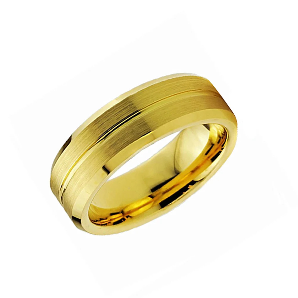 6MM 8MM Couples Brushed Tungsten Wedding Rings With Groove Gold Beveled Edge