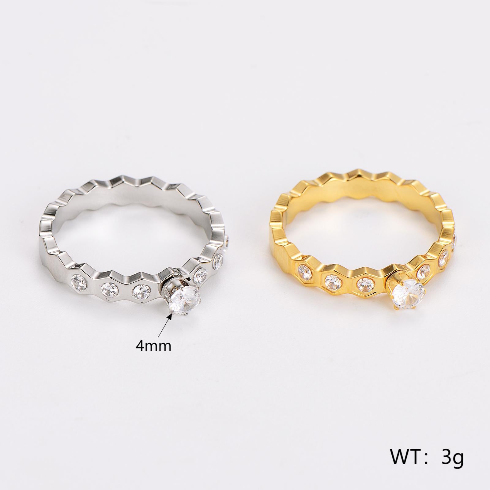 Aml Stainless Steel Korean Version All-Match Diamond-Shaped Diamond Ring For Women