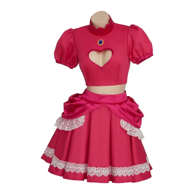Peach Princess Cosplay Dress Game Role Playing Costume Outfits Female Halloween Carnival Fancy Clothes Pink Tops Skirts Set