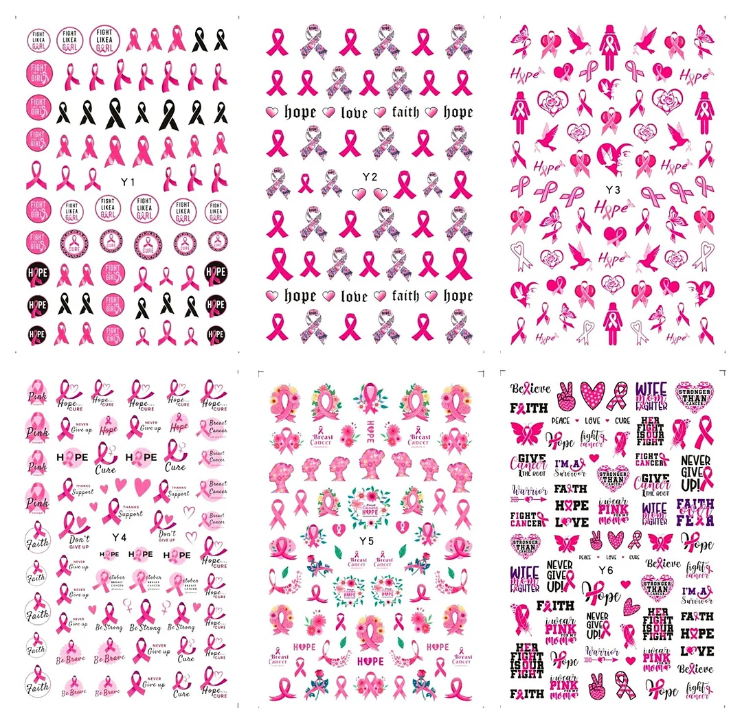 Pink Ribbon Health Nail Art Stickers 3D Decals Manicure Accessories Salon Women Gift Sticker Decal Heart Star Letter