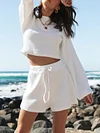 Solid Color Casual Knitting Sweater+Shorts Two-Piece Suits