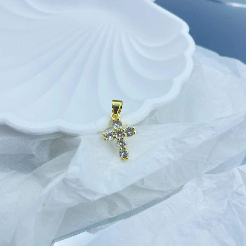 1 Piece 19*32mm Copper Zircon 18K Gold Plated Cross Pendant Jewelry Accessories