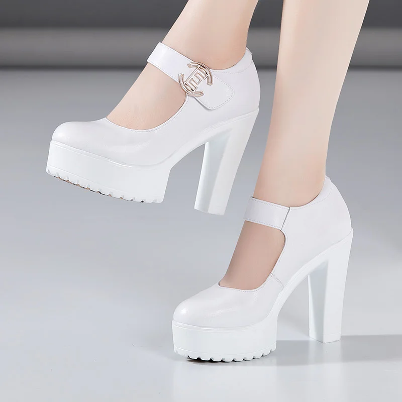 Breakj High Heel 12Cm Cheongsam Model Catwalk Shoes Women's Thick Soles Waterproof Platform Silver Round Head Stage Performance Shoes Women's Singles Shoes