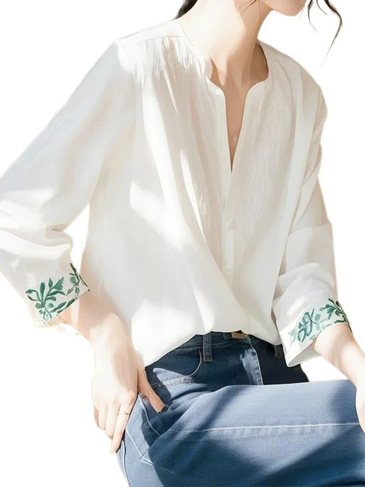 Athvotar Athvotar Small Blouse Temperament Light Luxury To Reduce The Age Of High-End Fashion Commuting White Printed Shirt Spring