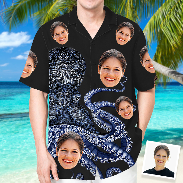 Custom Octopus Hawaiian Shirt With Face Holiday Beach Shirt Japanese Art Beach Shirt Holiday Gift For Men, For Husband artswardrobe