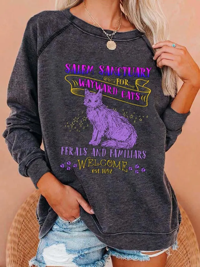 Women's Salem Sanctuary For Wayward Cats Print Sweatshirt