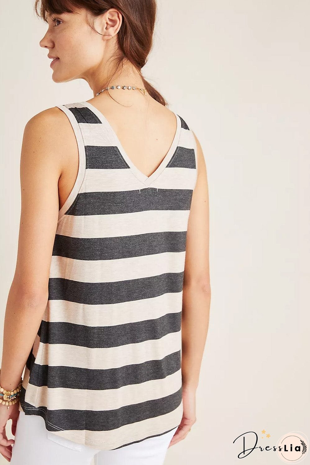 Cozy Striped Sleeveless V Neck Tank Top