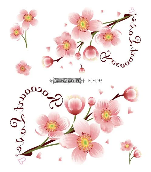 24 Kinds Flower Tattoo Temporary Body Sticker Gradient Color Pink Sakura Flowers Disposable tatouage temporaire