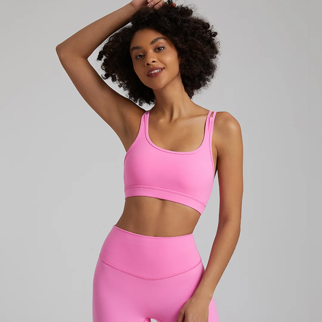Solid color back cutout high stretch sports bra