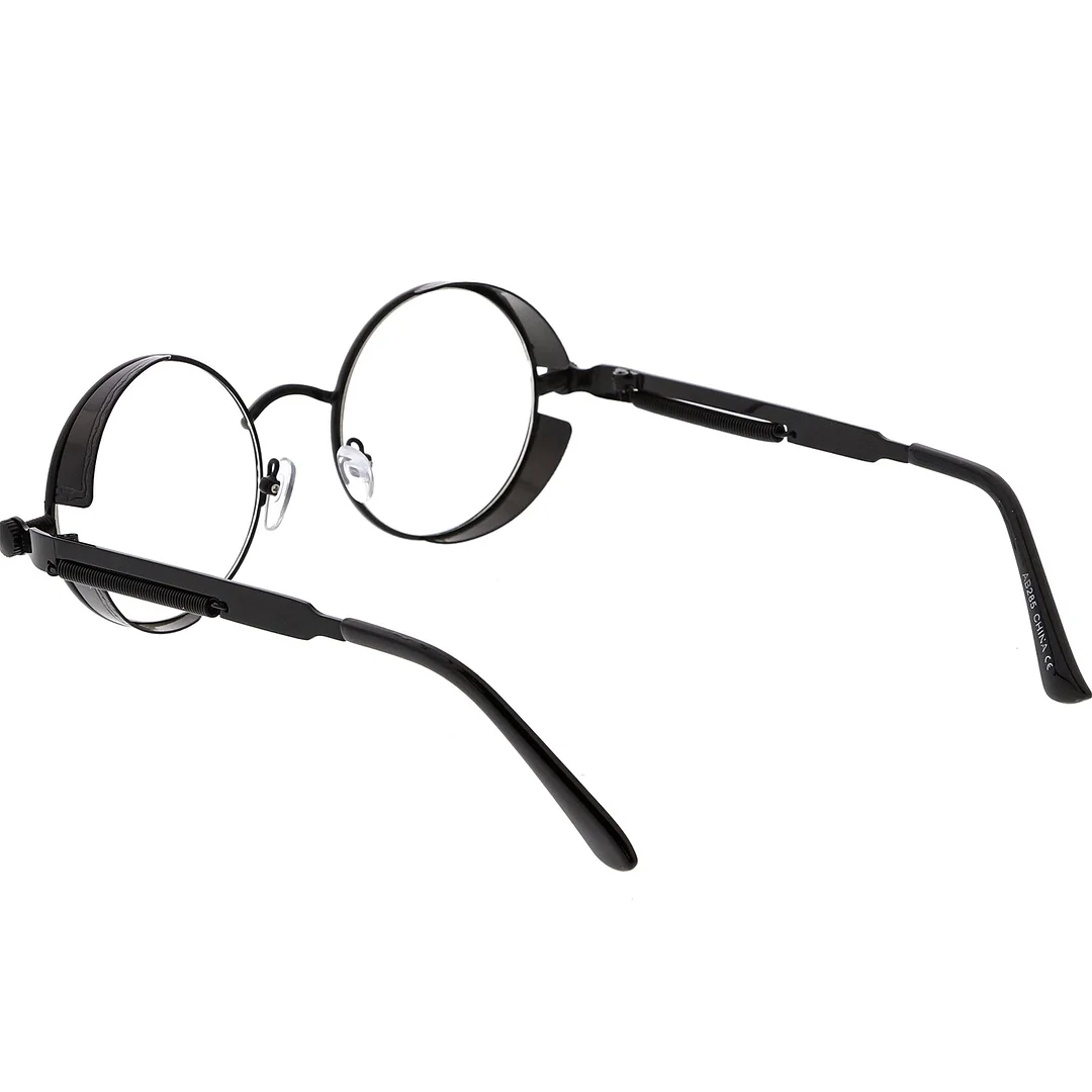 Steampunk Metal Round glasses With Metal Side Cover Flat Lens 42mm