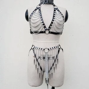 Pornhint Personalized Name Harness Gift,Fuck me Harness, PVC Harness, Gothic Harness, Chest Harness,Chain Harness,Bikini Harness