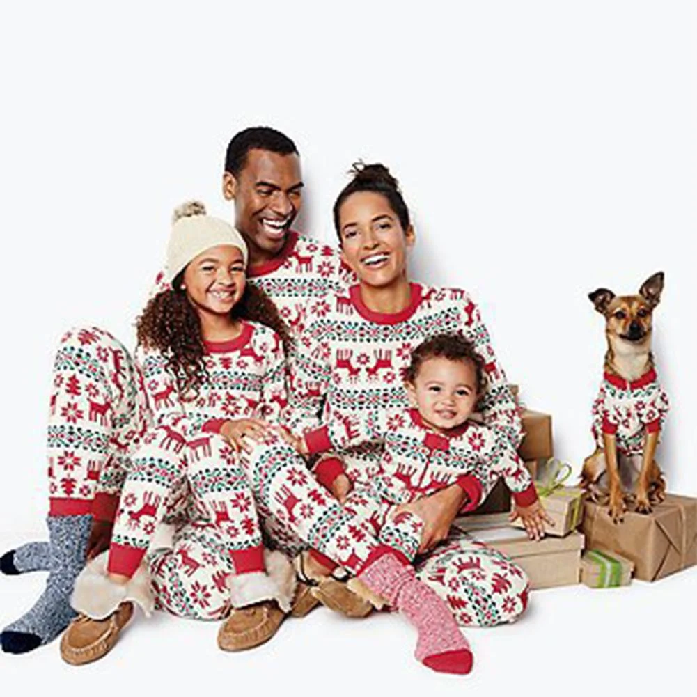 New Arrival Family Matching Outfits Casual Parent-Child Christmas Men Women 2pcs Clothes Elk Print Pajamas Pants Tops