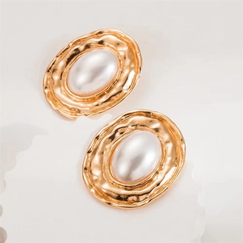 1 Pair Y2K Sweet Minimalist Geometric Flower Inlay Alloy Pearl Ear Studs