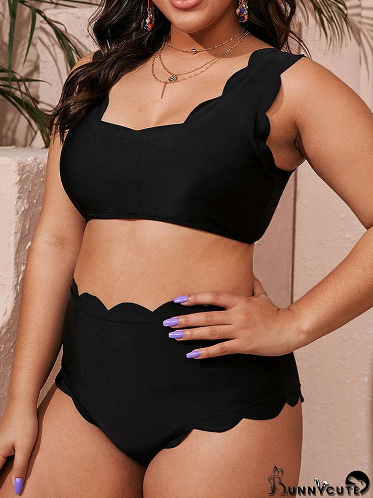 Plus Size Bikini Solid Swimsuit