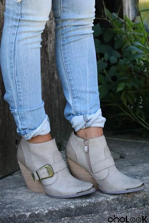 Buckle Wedgies Ankle Boots