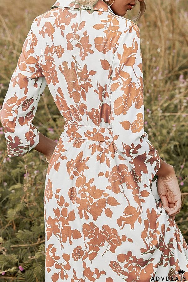 Fashion Women's Green Print Lace-up Dress