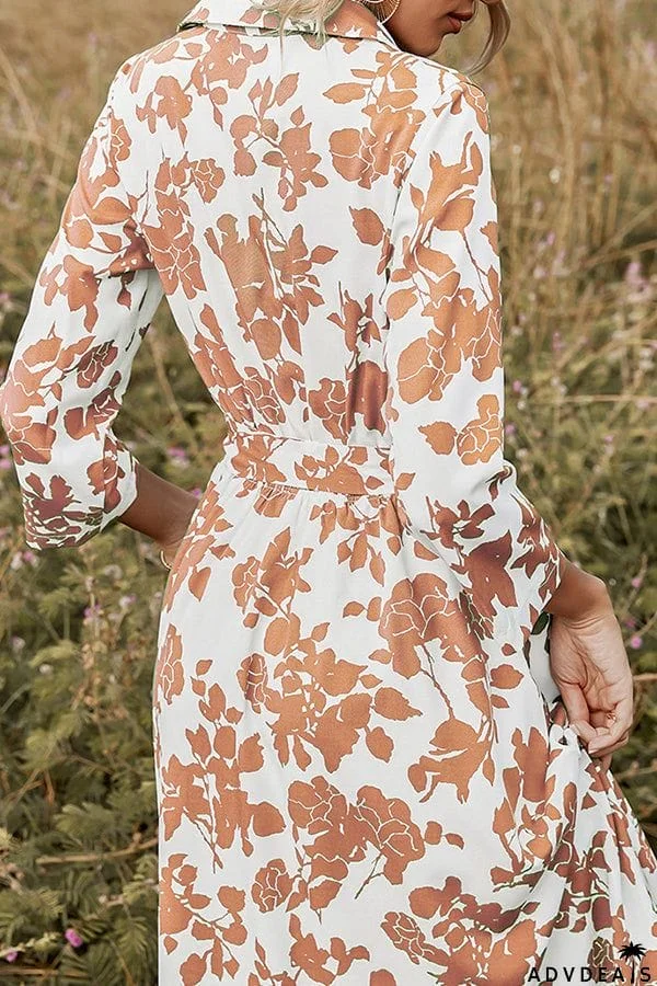 Fashion Women's Green Print Lace-up Dress