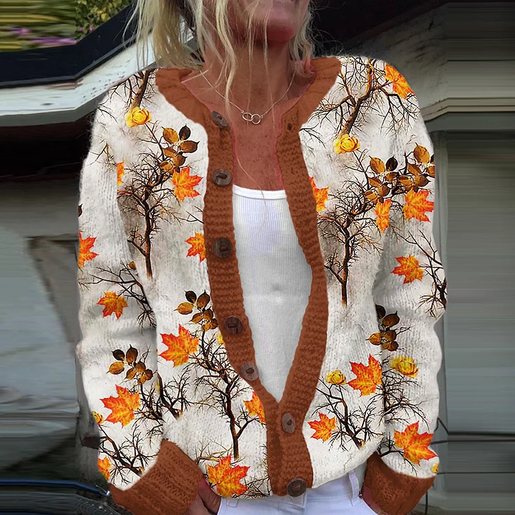 Women's Vintage Maple Leaf Jacquard Knitted Sweater