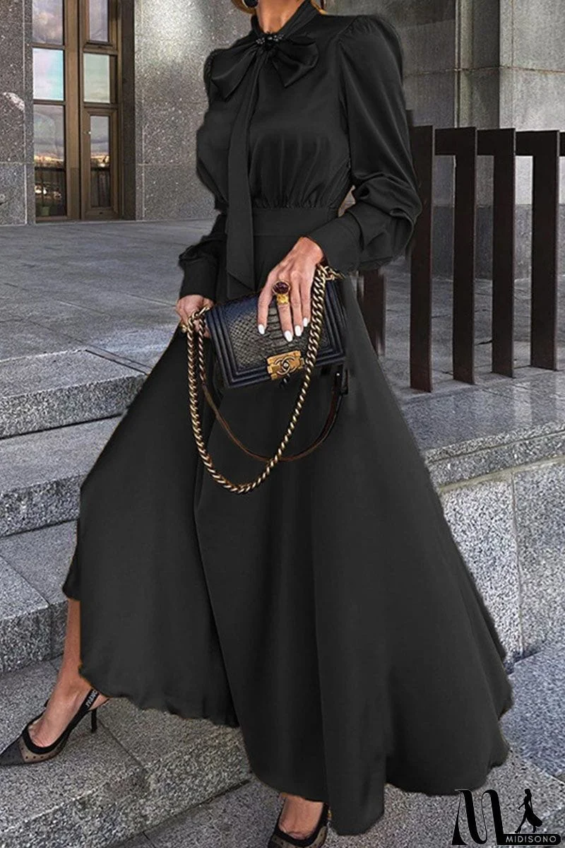 MidiSono - Fashion Elegant Solid O Neck Evening Dress Dresses