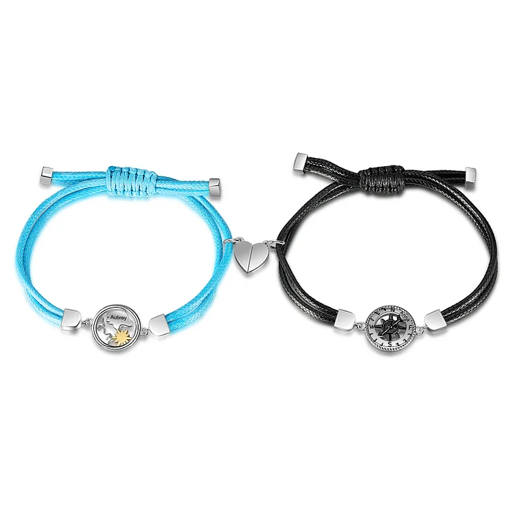 Compass and Map Bracelet Set Braided Magnetic Bracelet for Couple