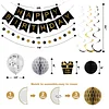 Birthday Decorations, Happy Birthday Banner with Birthday Balloons, Honeycomb Balls, Hanging Swirls, Circle Dots Garland, Happy Birthday Party Decorations for Women Men Boys Girls (Black&Gold)