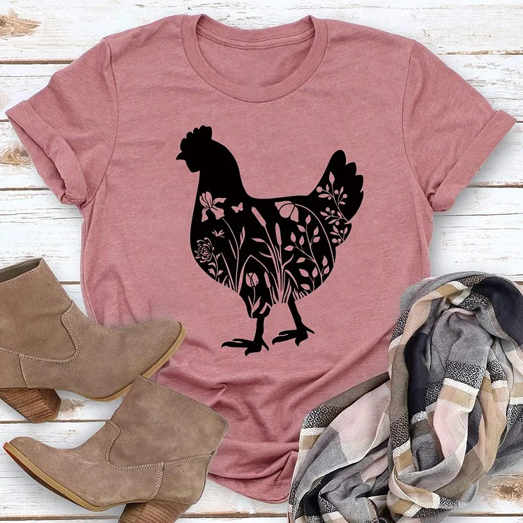 Floral chicken T-shirt Tee-05023-Annaletters