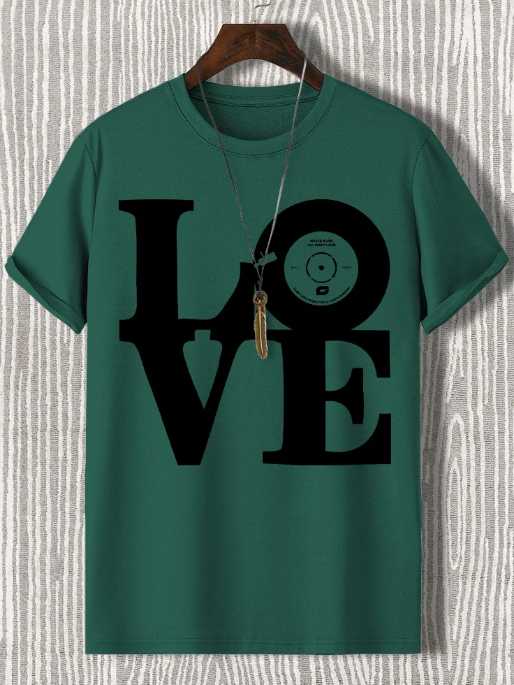 Men's Love Vinyl Record Music Art Print Cotton Casual T-Shirt
