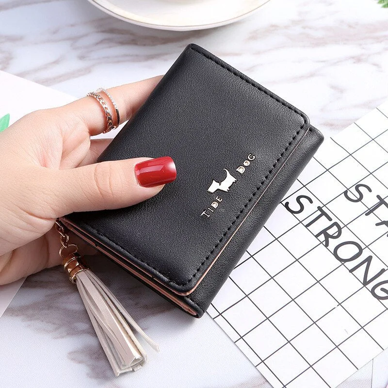 PURDORED 1 Pc Cute Women Wallet Leather Card Holder Mini Short Tassel Small  Wallet Coin Purse Female Ladies Card Case Tarjetero