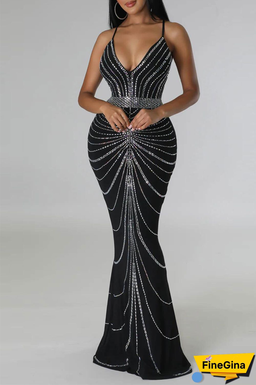 White Sexy Formal Hot Drilling Hot Drill V Neck Sheath Dresses