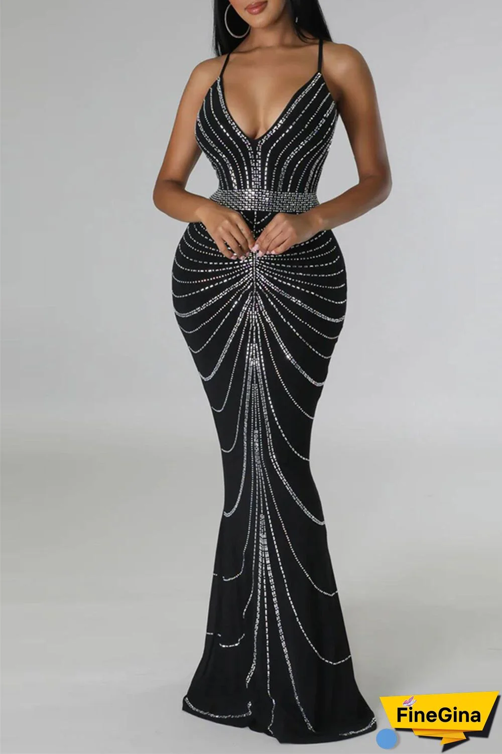 White Sexy Formal Hot Drilling Hot Drill V Neck Sheath Dresses