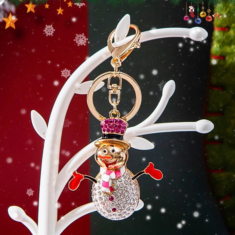 Cute Snowman Alloy Enamel Rhinestones Unisex Bag Pendant Keychain 1 Piece