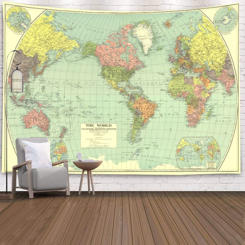 World Map 3D Print Polyester Geometric Wall Hanging Tapestry Decor Oil Painting Beach Towel Sleeping Pad Yoga Blanket Mat