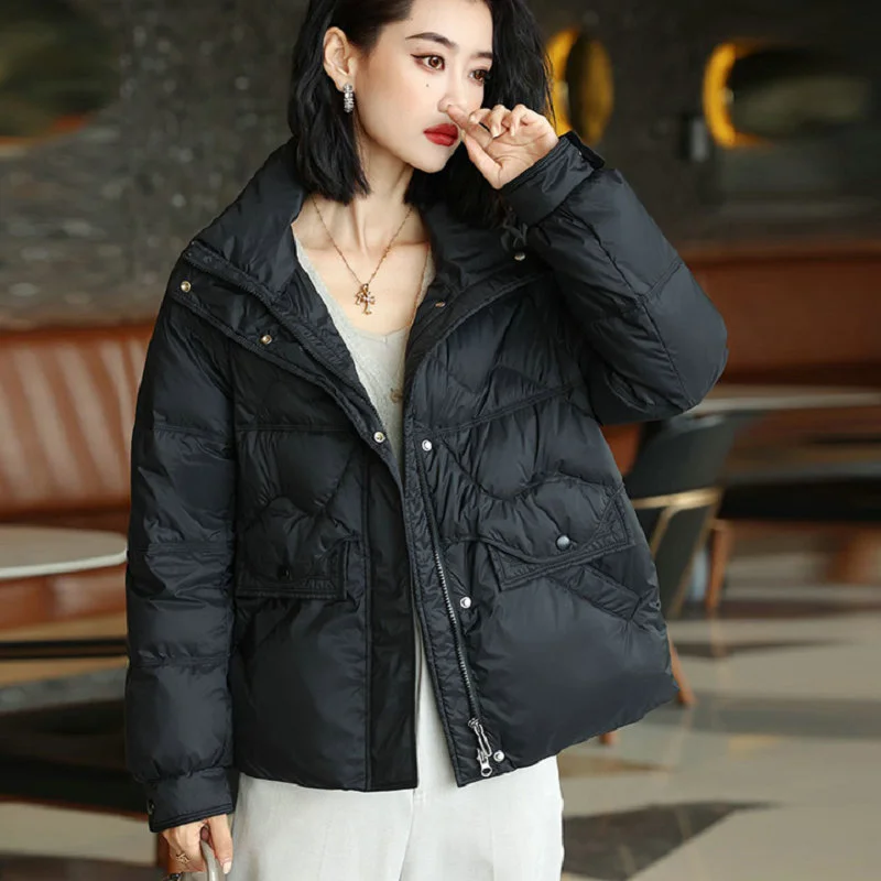 Toloer Autumn And Winter New Style Down Jacket Female Short Money Korean Version Standing Collar White With Fashion White Duck Down Small Coat Tide-Outfit Ideas