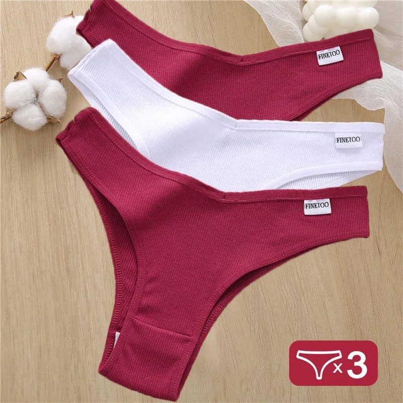 3PCS/Set Cotton Panties Lingerie Women Underwear Sexy Briefs Female Underpants Pantys Thong Panties Bikini Solid Color Tangas