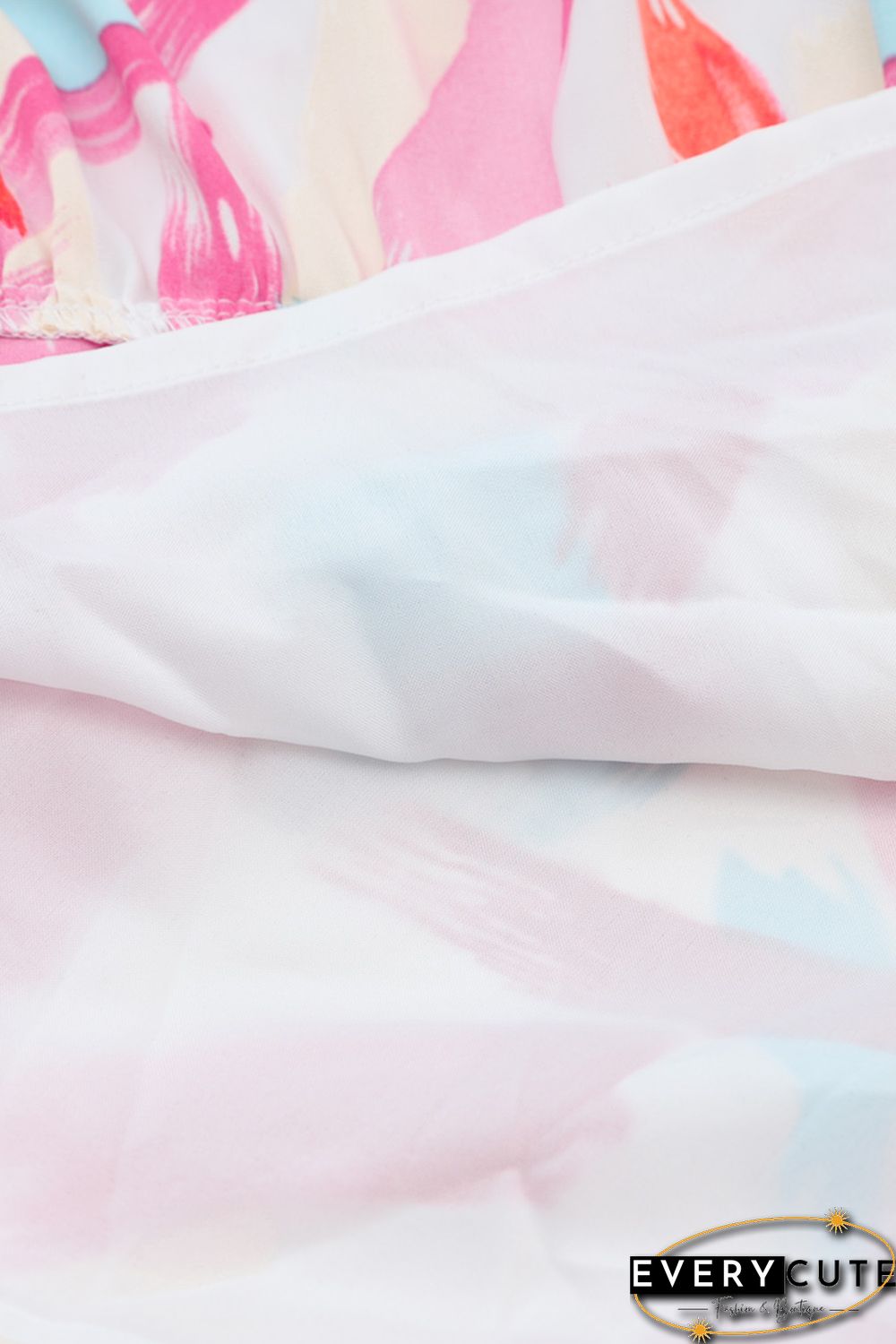 Pink Brush Stroke Printed Smocked Ruffle Tiered Dress