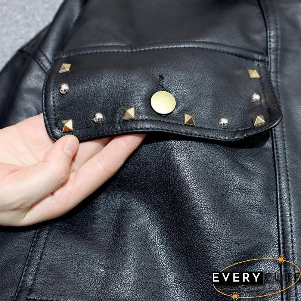 Spring Autumn Women Black PU Faux Leather Jackets Fashion Tassel Rivet Embroidery Biker Coats Female Casual Loose Outwear Tops