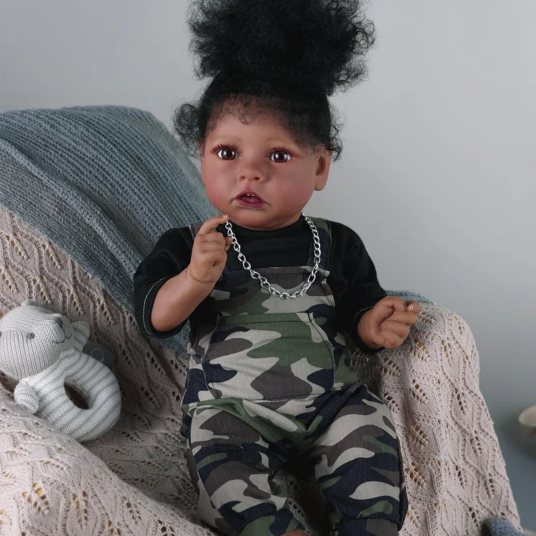 Babeside 20" Reborn Baby Doll African American Black Camouflage Sling Suit Girl Saria