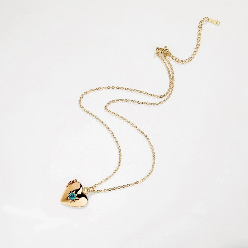 Titanium Steel Copper 18K Gold Plated Rose Gold Plated White Gold Plated Plating Inlay Heart Shape Rhinestones Locket Necklace