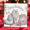 (US Local)6Pcs Birthday Cat Diamond Painting Greeting Card for Family Friends Gift