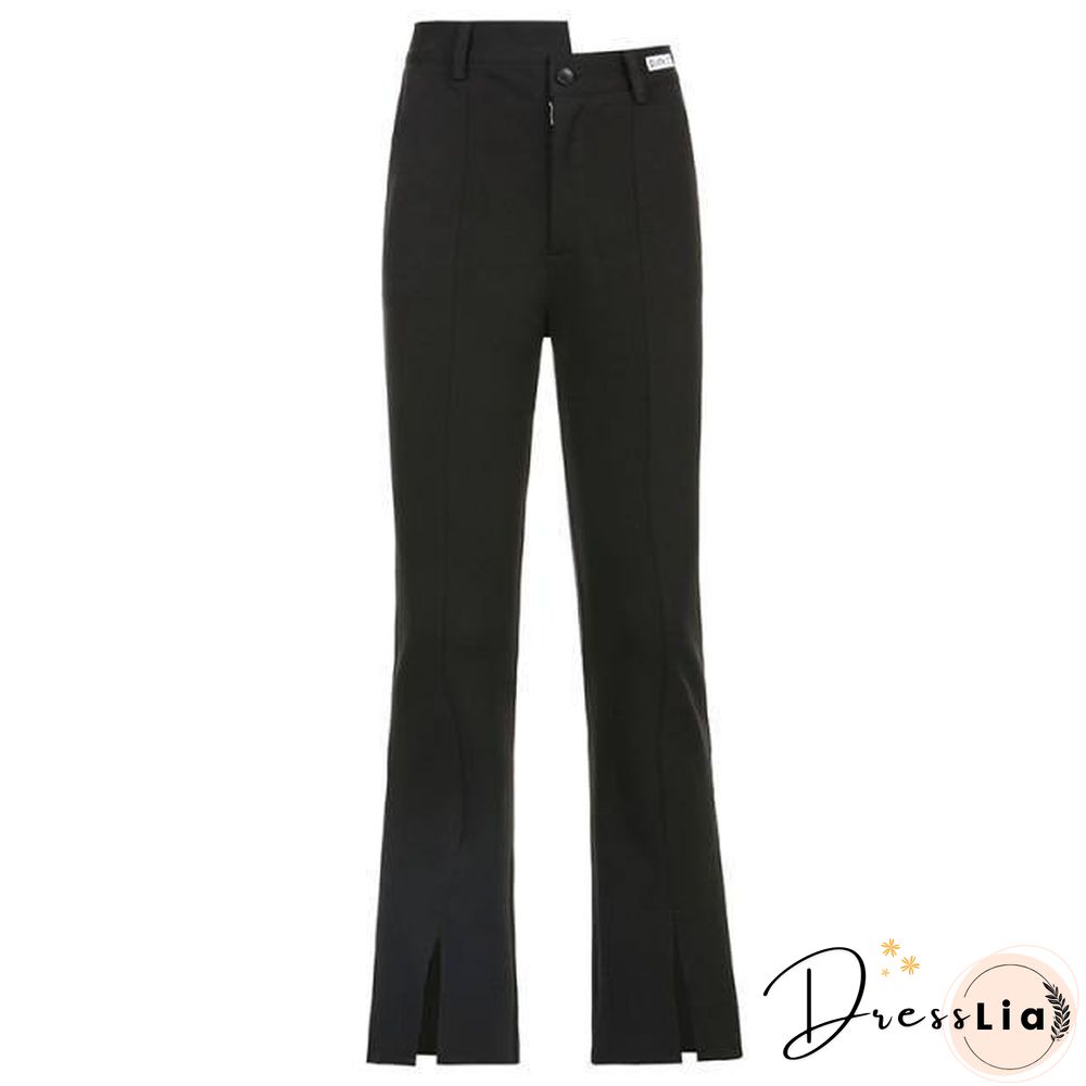 Y2k Aesthetic Split Hem Black Sweatpants Women's Joggers Fashion Harajuku High Waist Korean Trousers Female Pants Capris