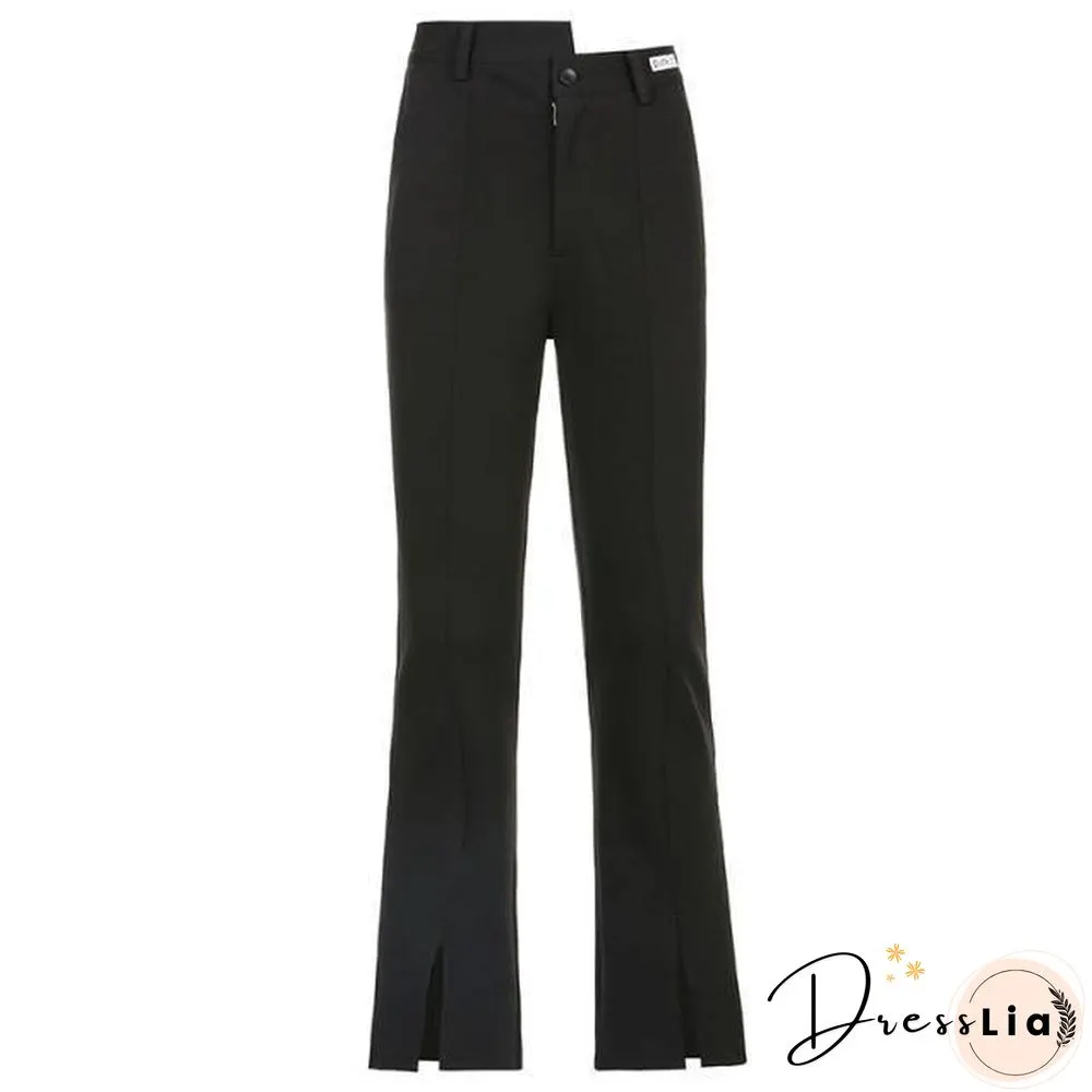 Y2k Aesthetic Split Hem Black Sweatpants Women's Joggers Fashion Harajuku High Waist Korean Trousers Female Pants Capris
