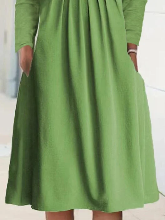 Women Half Sleeve V-neck Solid Color Dress