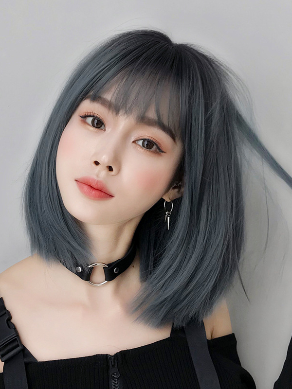 14Inch Short Straight Synthetic Wigs With Bangs for Women