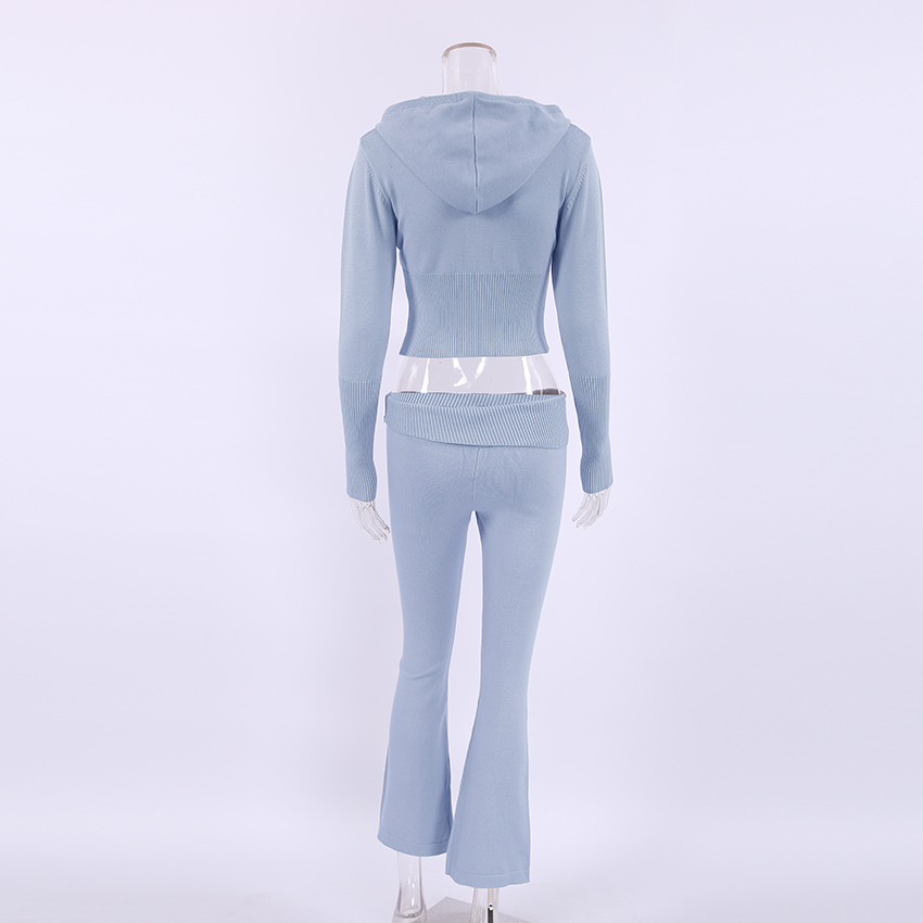 Ootddress Knit Hoodie And Pants Sets Women Outfits Low Waist Knitted Cropped Top Sweat Leggings Women Two Piece Set Tracksuit New